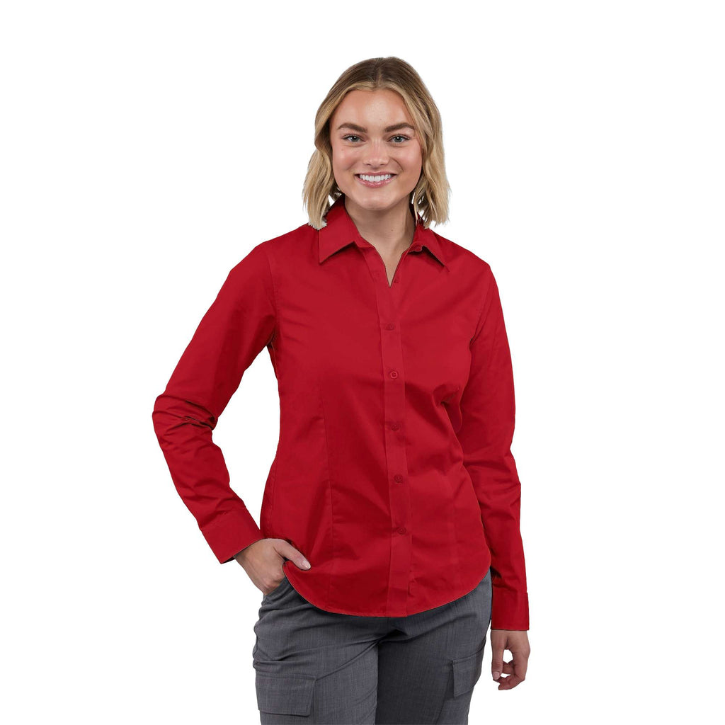 Wilshire Long Sleeve Twill Work Shirt for Women Embroidery - Team Red - Front On Model
