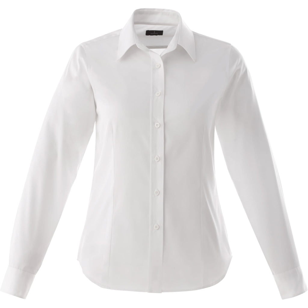 Wilshire Long Sleeve Twill Work Shirt for Women Embroidery - White - Front Flat