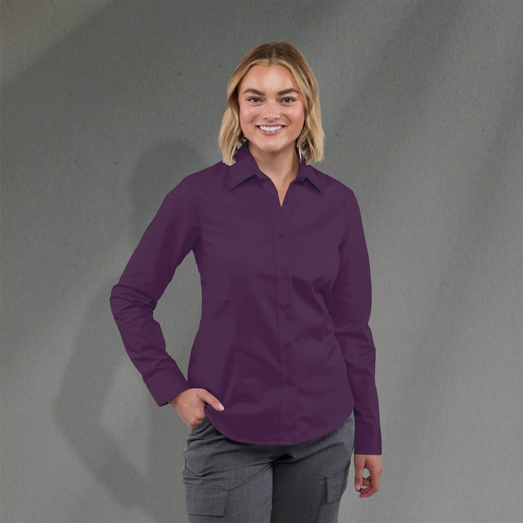 Wilshire Long Sleeve Twill Work Shirt for Women Transfer - Dark Plum - Front On Model 2