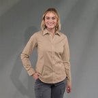 Wilshire Long Sleeve Twill Work Shirt for Women Transfer - Desert Khaki - Front On Model 2