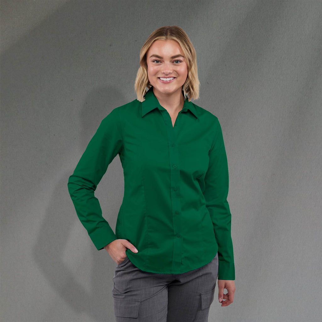 Wilshire Long Sleeve Twill Work Shirt for Women Transfer - Forest Green - Front On Model 2
