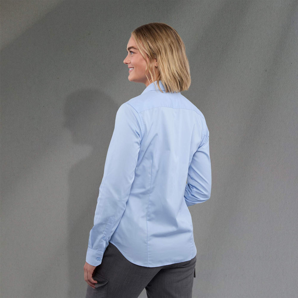 Wilshire Long Sleeve Twill Work Shirt for Women Transfer - Frost Blue - Back On Model