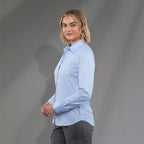 Wilshire Long Sleeve Twill Work Shirt for Women Transfer - Frost Blue - Left Side On Model