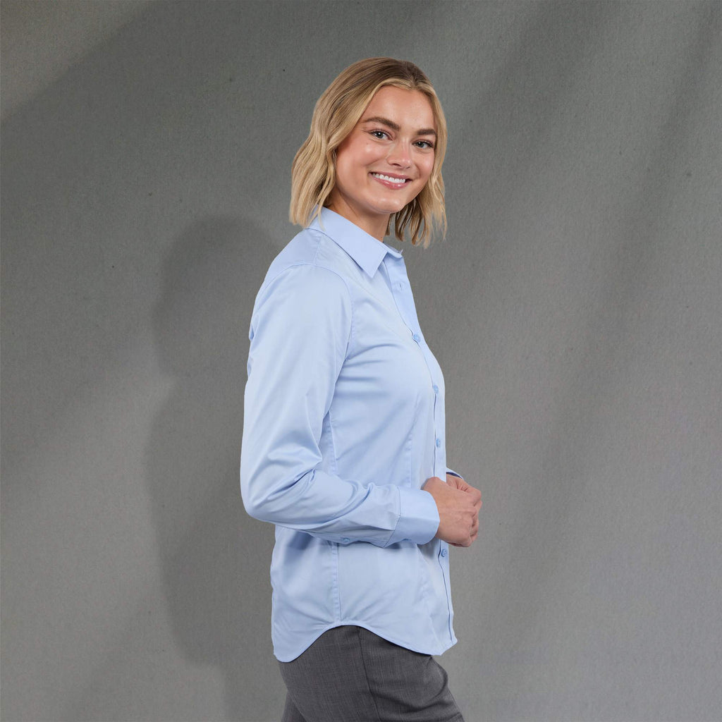 Wilshire Long Sleeve Twill Work Shirt for Women Transfer - Frost Blue - Right Side On Model