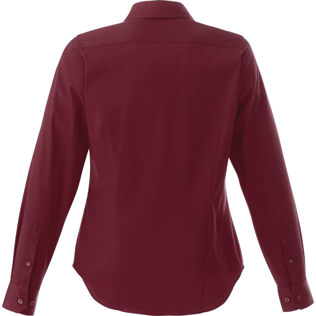 Wilshire Long Sleeve Twill Work Shirt for Women Transfer - Maroon - Back Flat