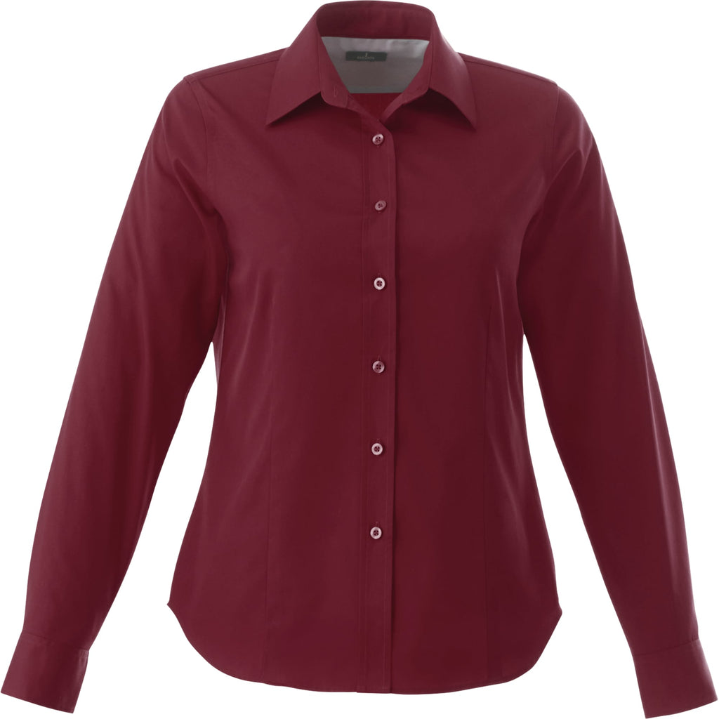 Wilshire Long Sleeve Twill Work Shirt for Women Transfer - Maroon - Front Flat