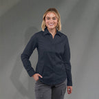Wilshire Long Sleeve Twill Work Shirt for Women Transfer - Navy - Front On Model 2