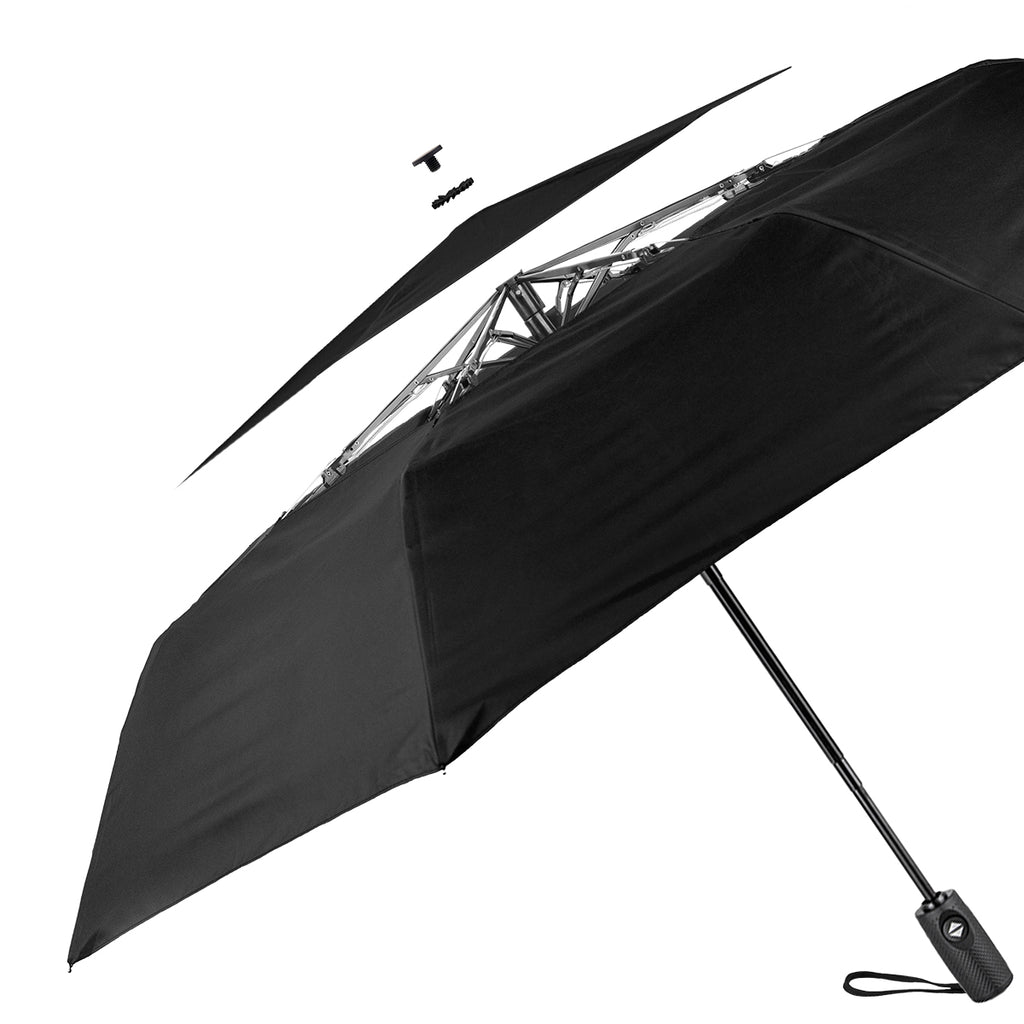 Wind Resistant Telescopic Umbrella, Recycled Canopy, 42 Inch Arc - Black - Parts