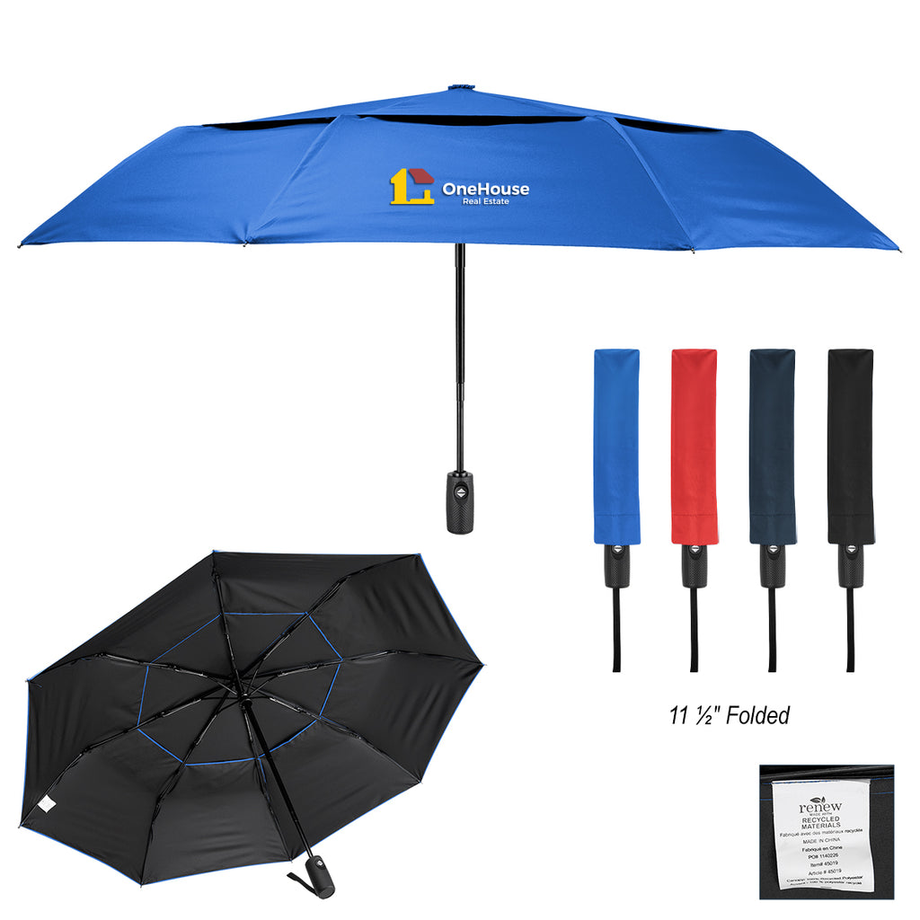 Wind Resistant Telescopic Umbrella, Recycled Canopy, 42 Inch Arc - Red