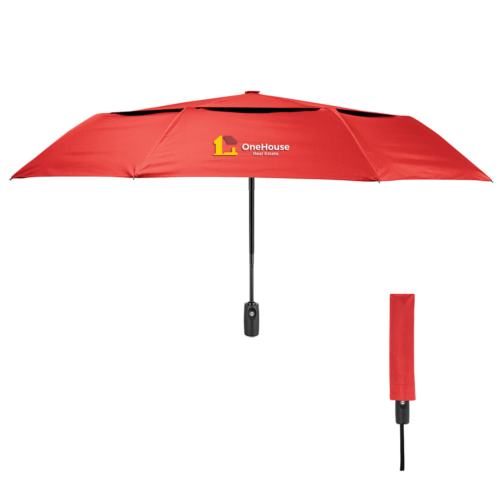 Wind Resistant Telescopic Umbrella, Recycled Canopy, 42 Inch Arc - Red - Colorbrite