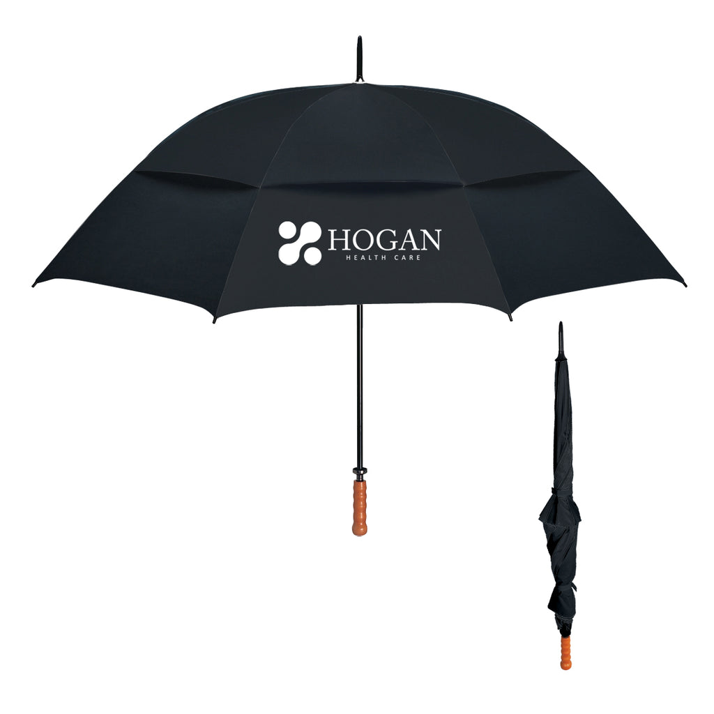 Windproof Vented Umbrella, 68 Inch Arc - Black - Silk Screen