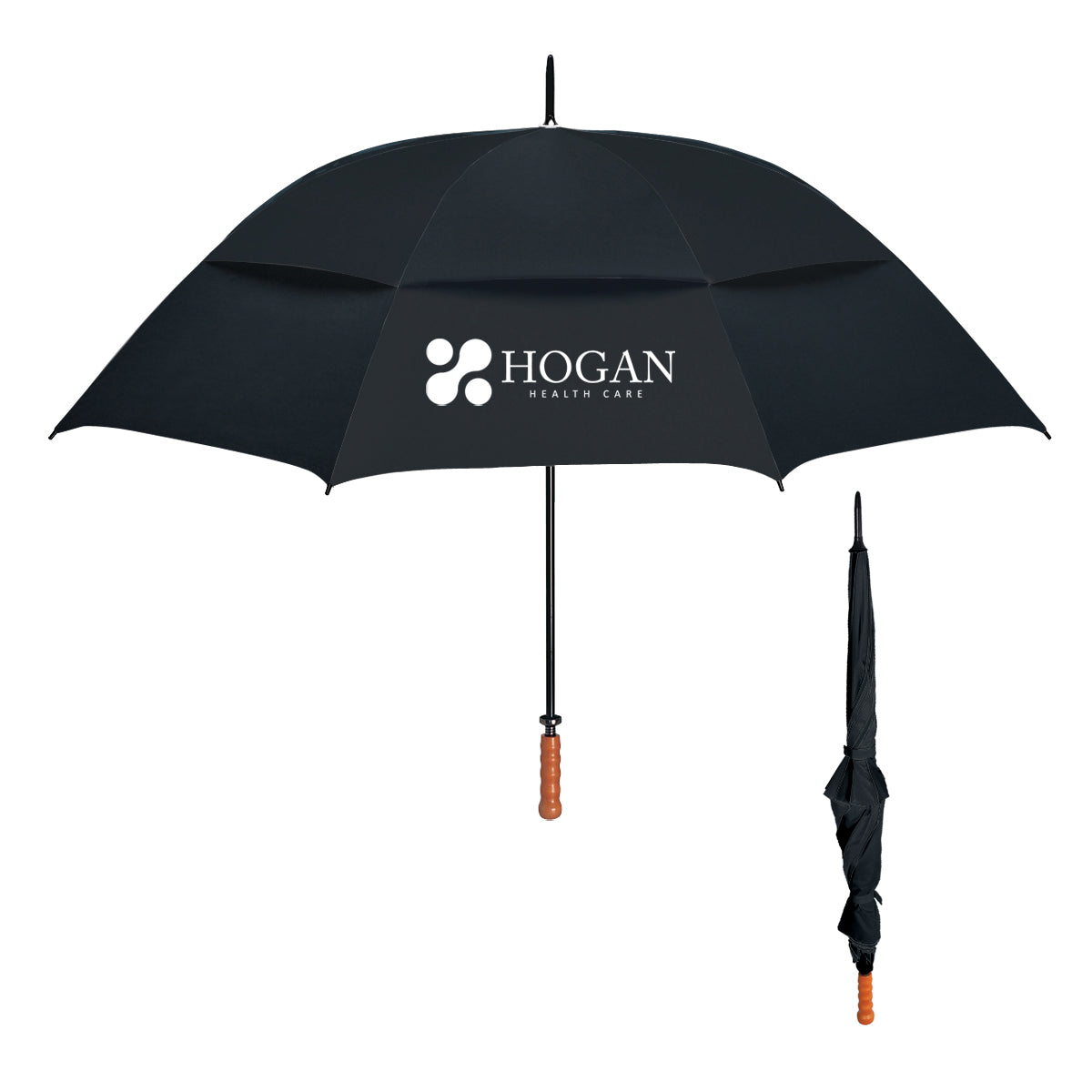 Windproof Vented Umbrella, 68 Inch Arc - Black - Silk Screen