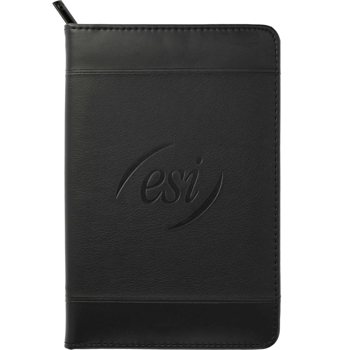 Windsor Junior Zippered Padfolio, Pebble Grain - Black - Front