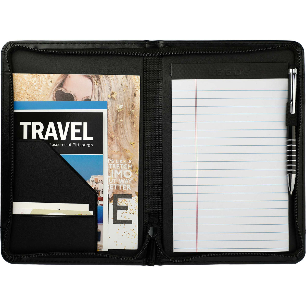 Windsor Junior Zippered Padfolio, Pebble Grain Debossing - Black - Photo
