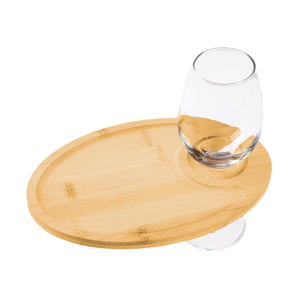 Wine and Dine Recessed Bamboo Tray with Glass Holder - Glass