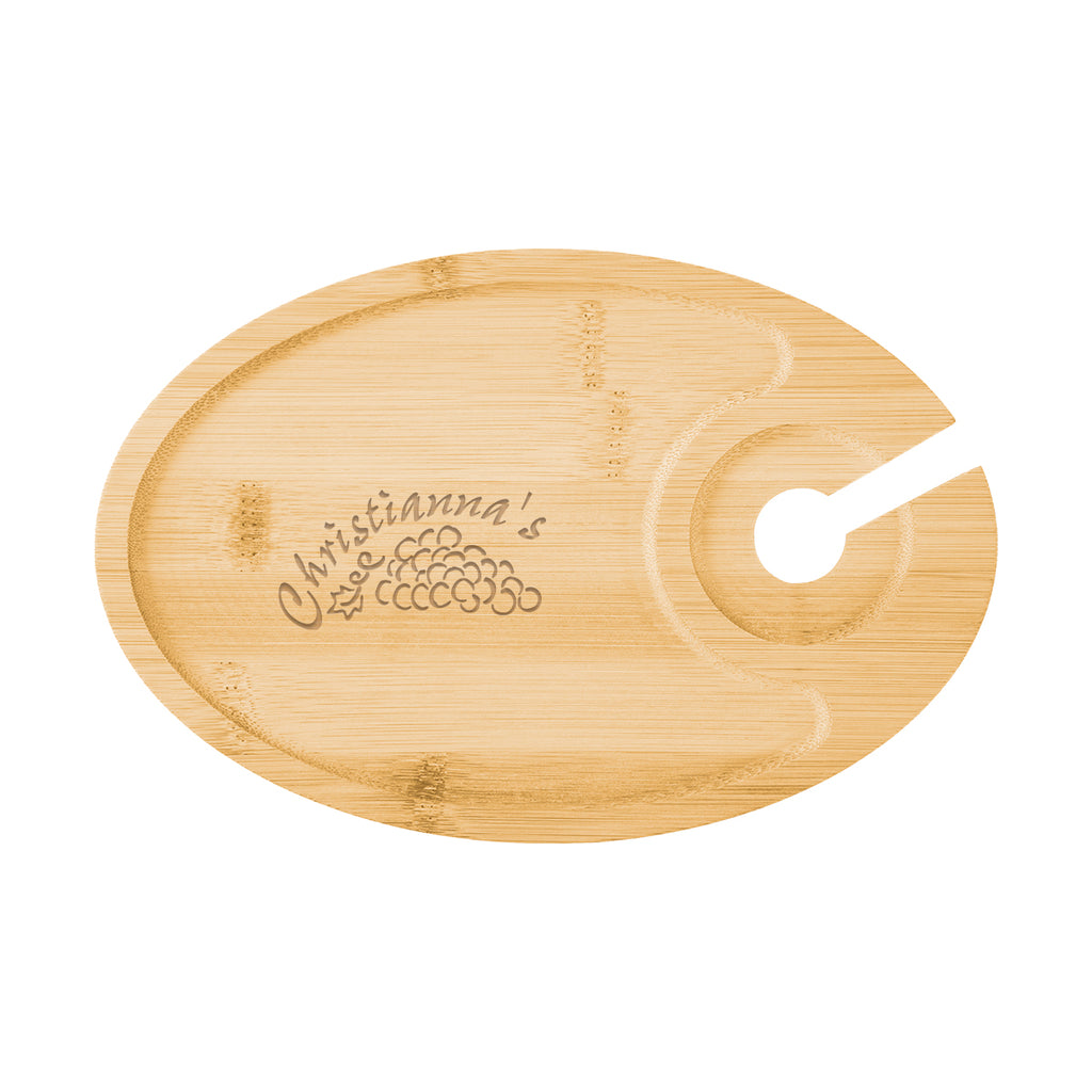 Wine and Dine Recessed Bamboo Tray with Glass Holder - Laser Engraving