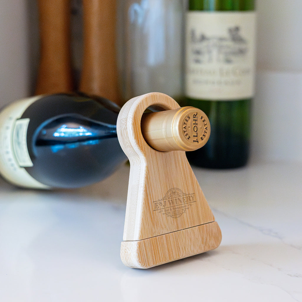 Wine Bottle Stand and Corkscrew in Bamboo - Natural - Lifestyle_Laser