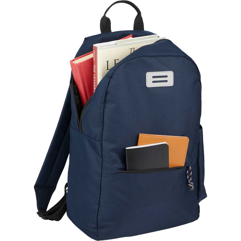 Wink Recycled Laptop Backpack, 15 Inch Embroidery - Navy - Propped 2