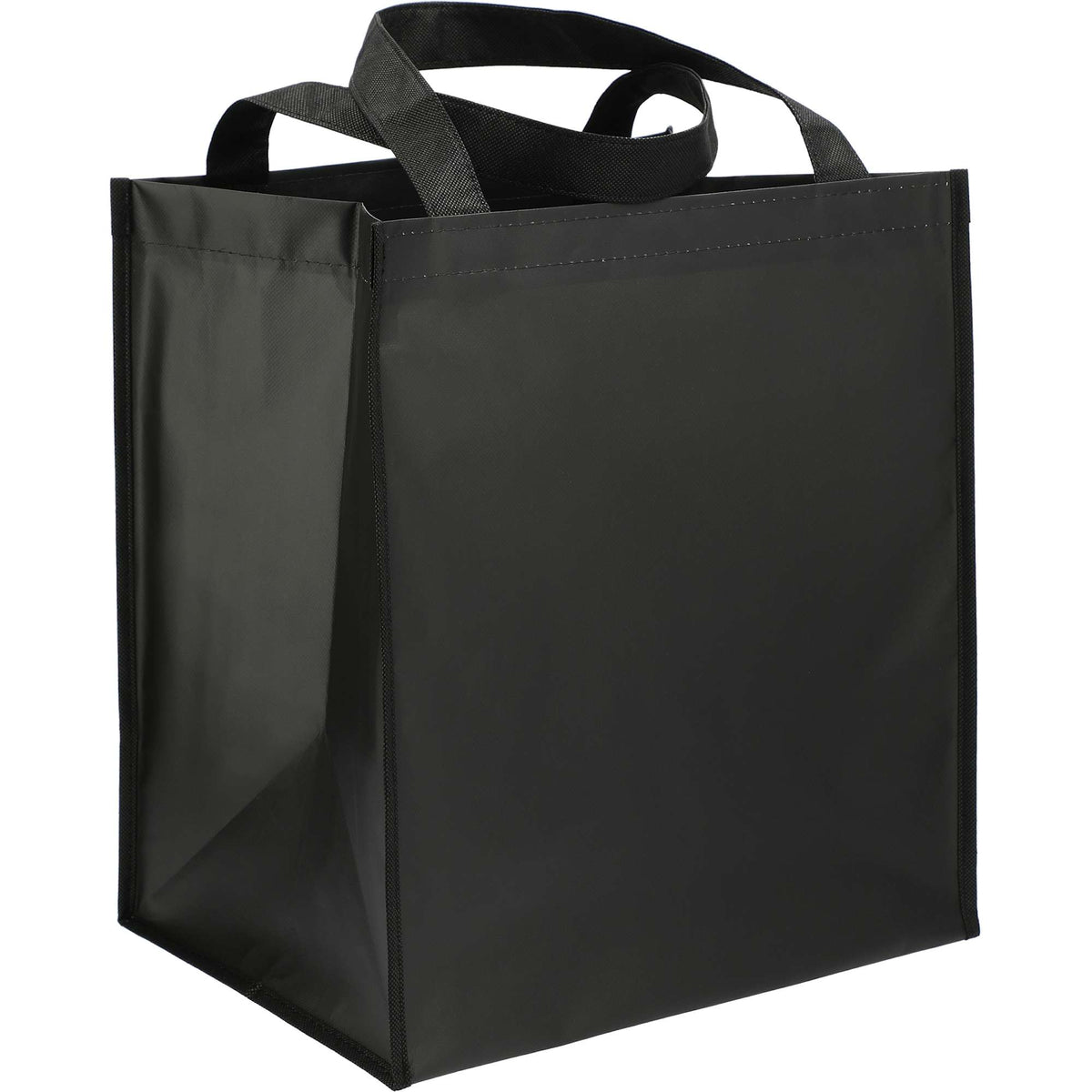 Wipe-Clean Grocery Tote, Laminated Inside and Out - Black - Angled 2
