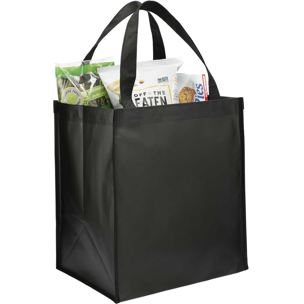 Wipe-Clean Grocery Tote, Laminated Inside and Out - Black - Propped 2