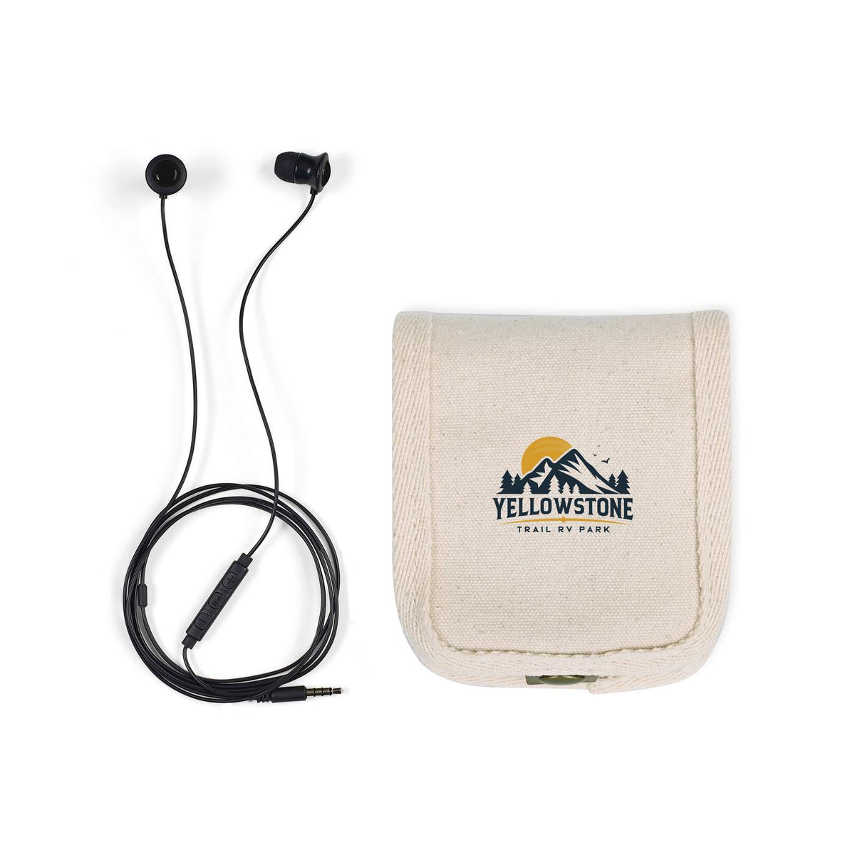 Wired Travel Earbuds with Canvas Pouch Transfer - Natural - View 1