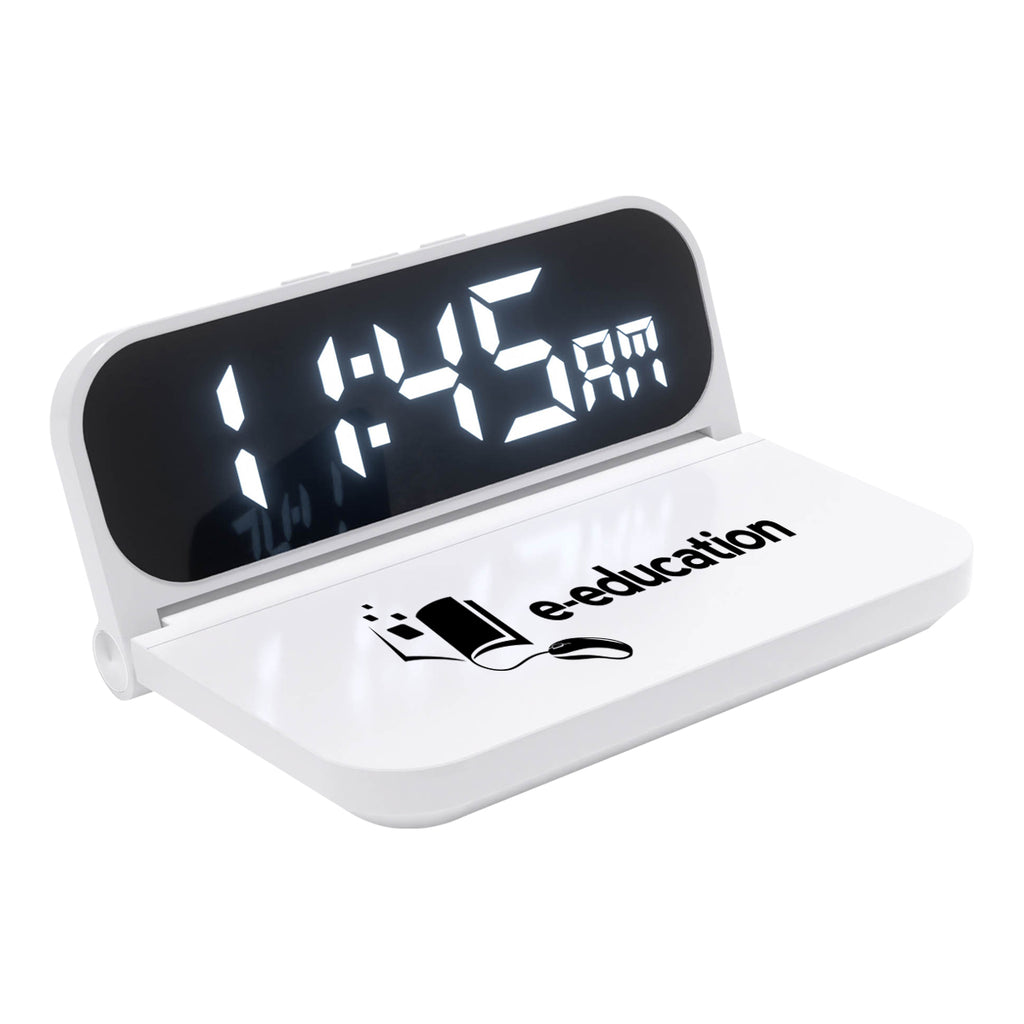 Wireless Charger and Clock, 15W Full Color - White - Silk Screen