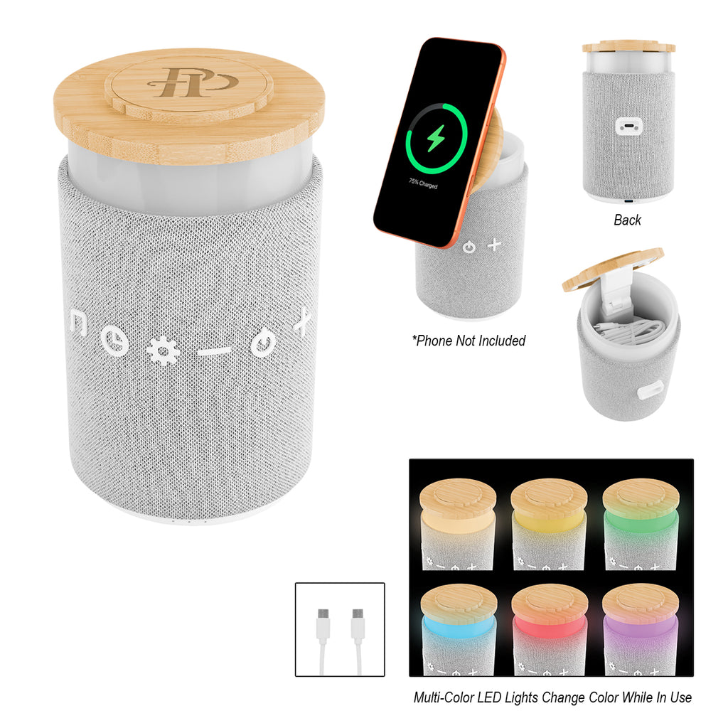 Wireless Charger and Speaker with Night Light, 15W - Laser Engraving