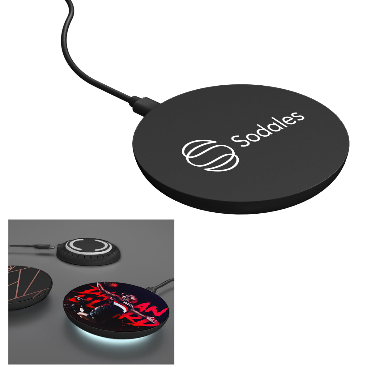 Wireless Charger with LED Light, 15W - Black - Silk Screen