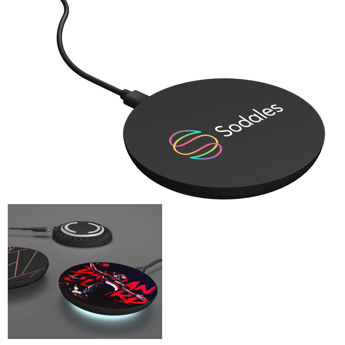 Wireless Charger with LED Light, 15W Full Color - Black - Full Color