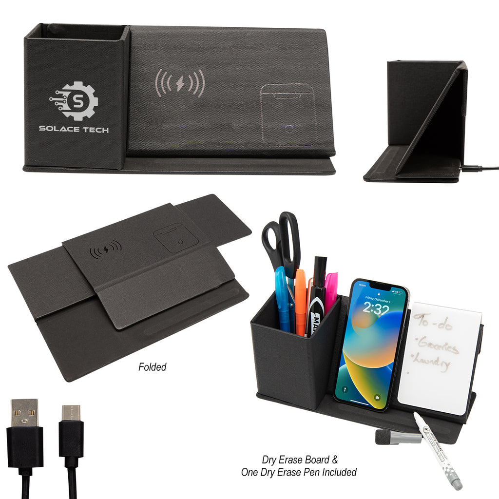 Wireless Charging Desk Organizer and Dry Erase Board - Black - Silk Screen