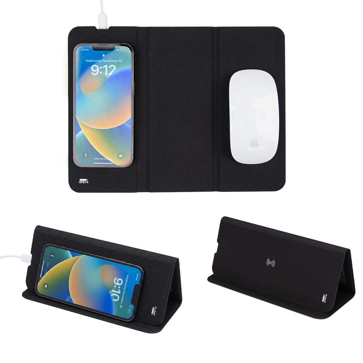 Wireless Charging Mouse Pad in Recycled PET, 10W - Black - Folded