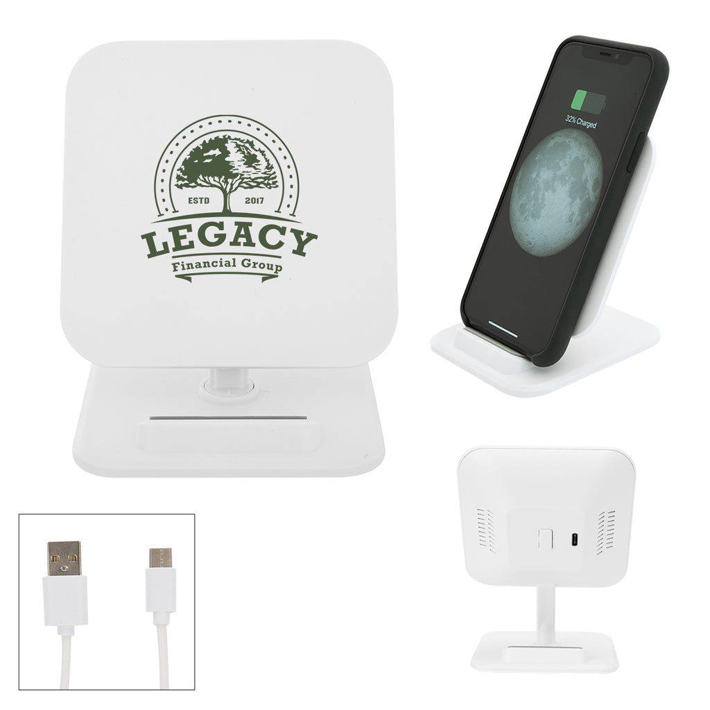 Wireless Charging Pad and Phone Stand - White - Silk Screen