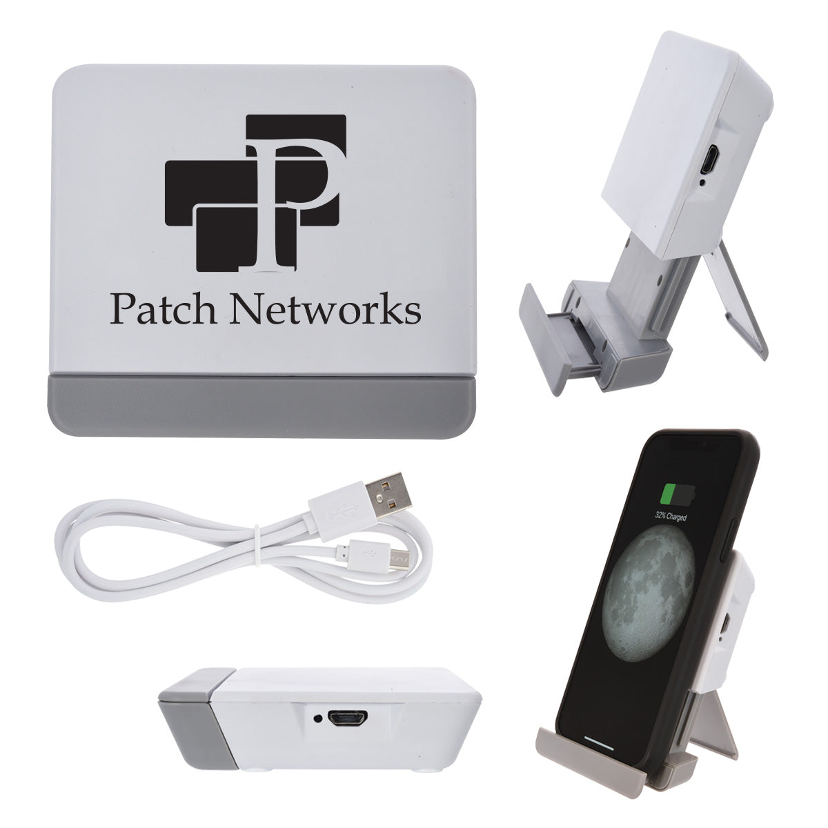 Wireless Charging Pad and Stand, Compact - White - Silk Screen