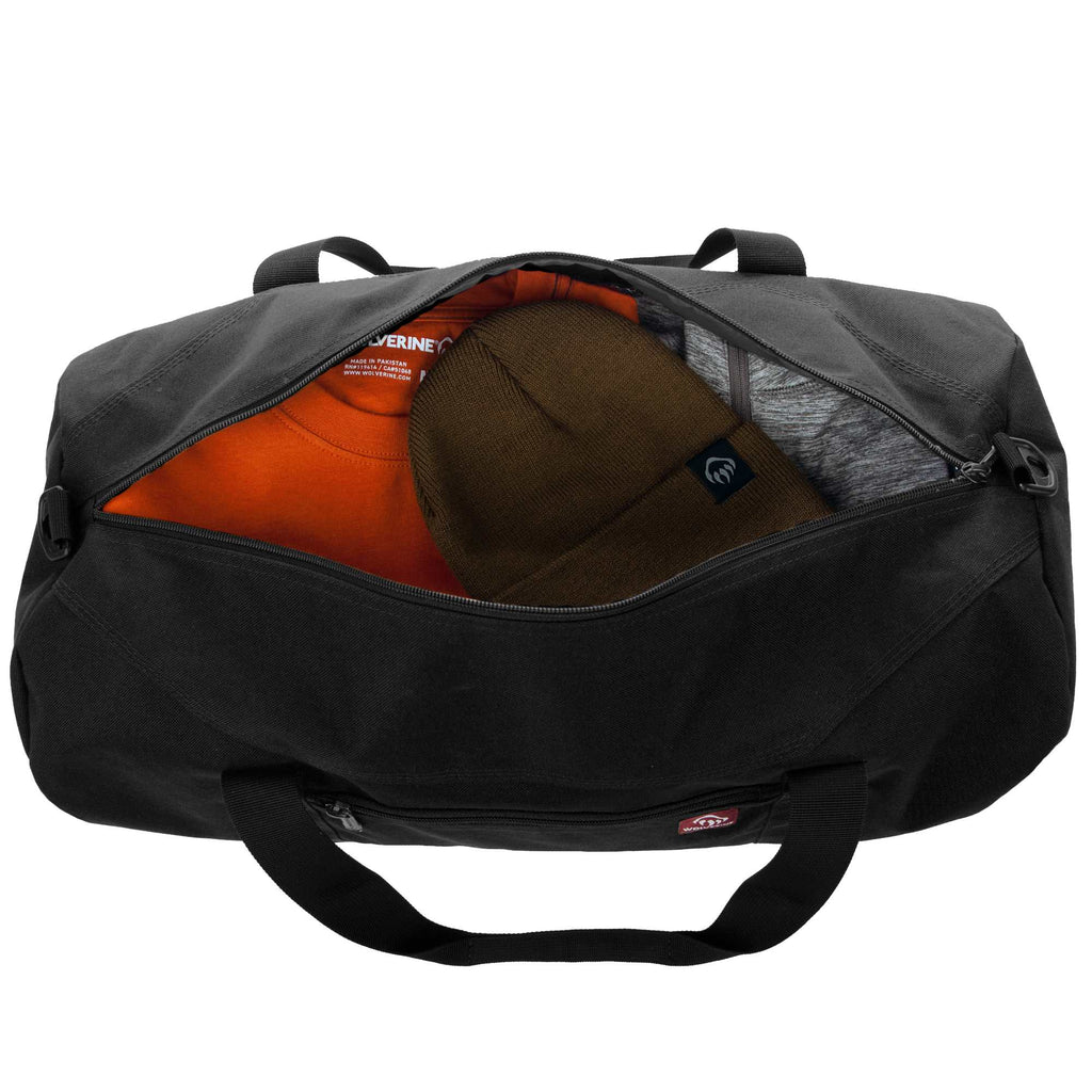 Wolverine Center Zip Canvas Duffel Bag, 22 Inches Embroidery - Black - Top