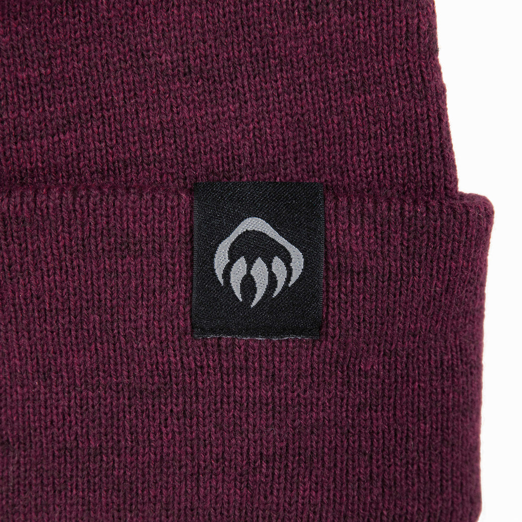 Wolverine Rib Knit Watch Cap, Made in USA Embroidery - Burgundy - Detail
