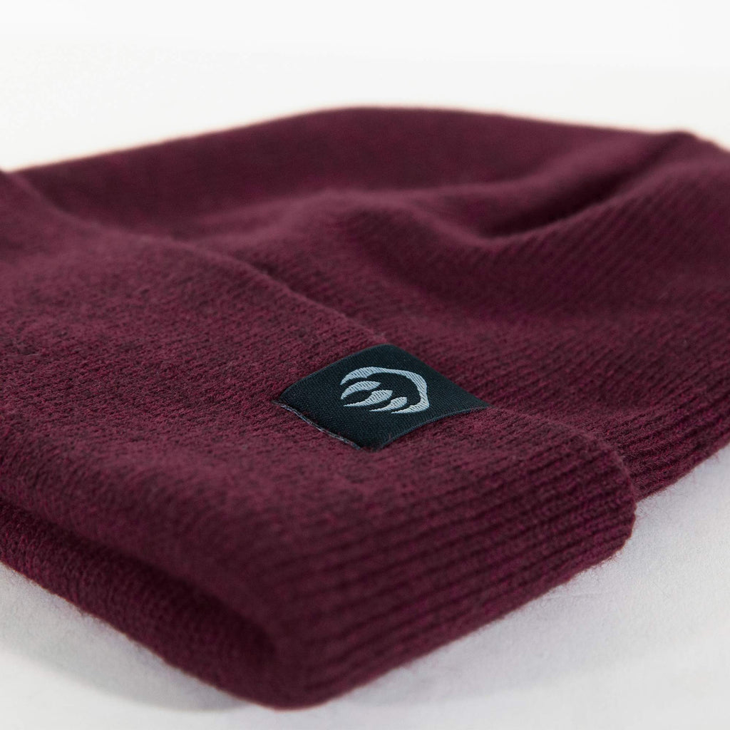 Wolverine Rib Knit Watch Cap, Made in USA Embroidery - Burgundy - Right Angle 2