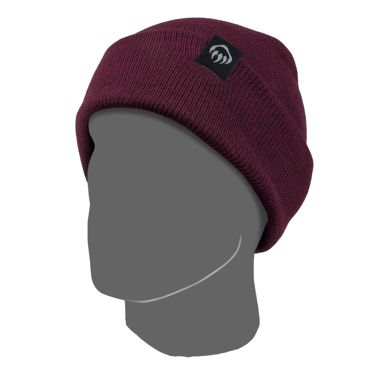 Wolverine Rib Knit Watch Cap, Made in USA Embroidery - Burgundy - Right Angle