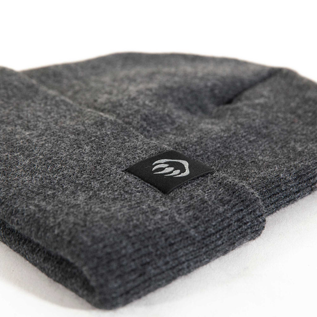 Wolverine Rib Knit Watch Cap, Made in USA Embroidery - Charcoal Grey - Right Angle 2