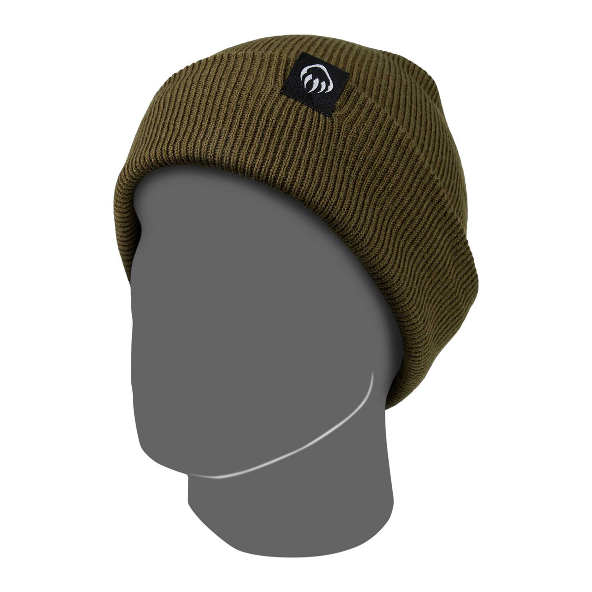 Wolverine Rib Knit Watch Cap, Made in USA Embroidery - Dark Olive - Right Angle