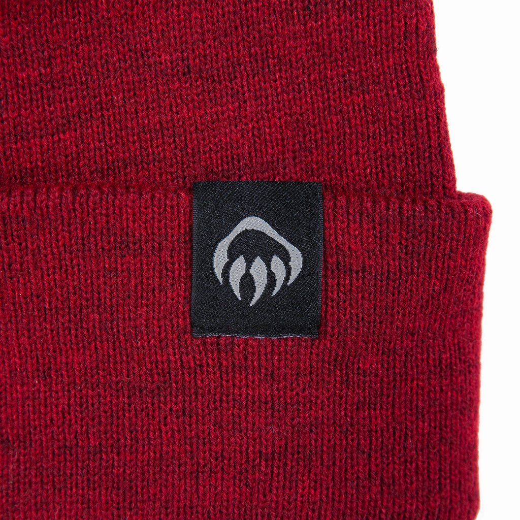 Wolverine Rib Knit Watch Cap, Made in USA Embroidery - Dark Red - Detail
