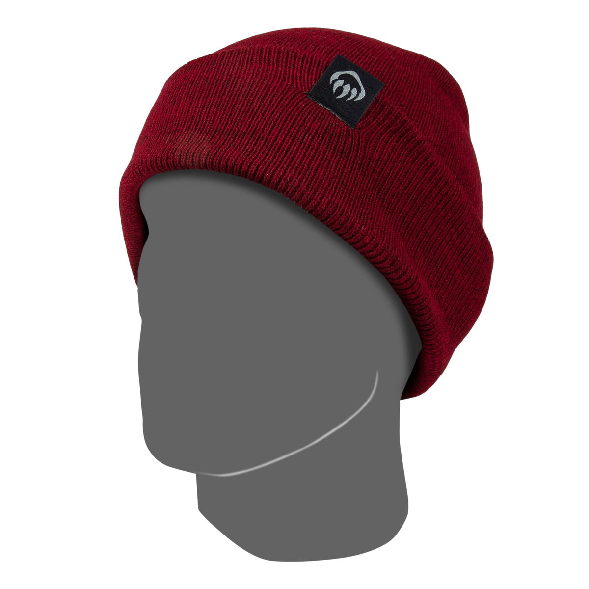Wolverine Rib Knit Watch Cap, Made in USA Embroidery - Dark Red - Right Angle