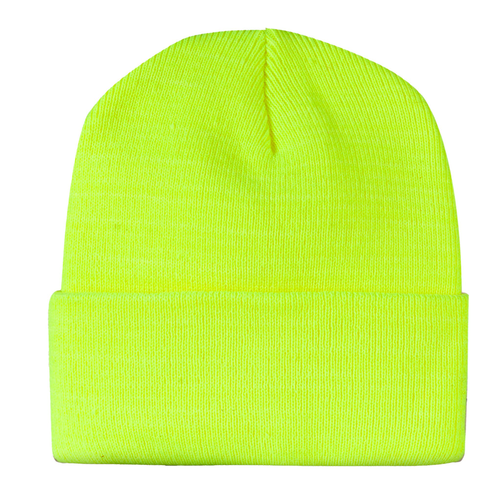 Wolverine Rib Knit Watch Cap, Made in USA Embroidery - Saftey Yellow - Back