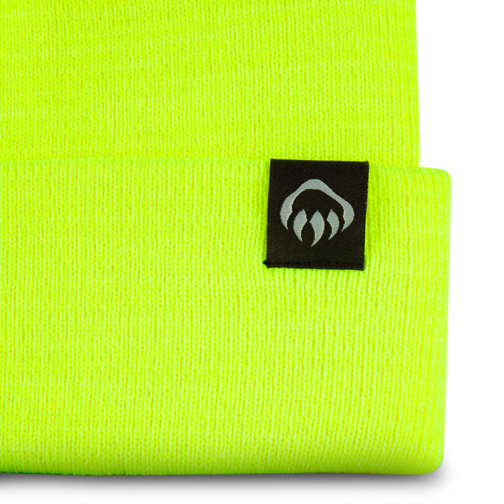 Wolverine Rib Knit Watch Cap, Made in USA Embroidery - Saftey Yellow - Detail