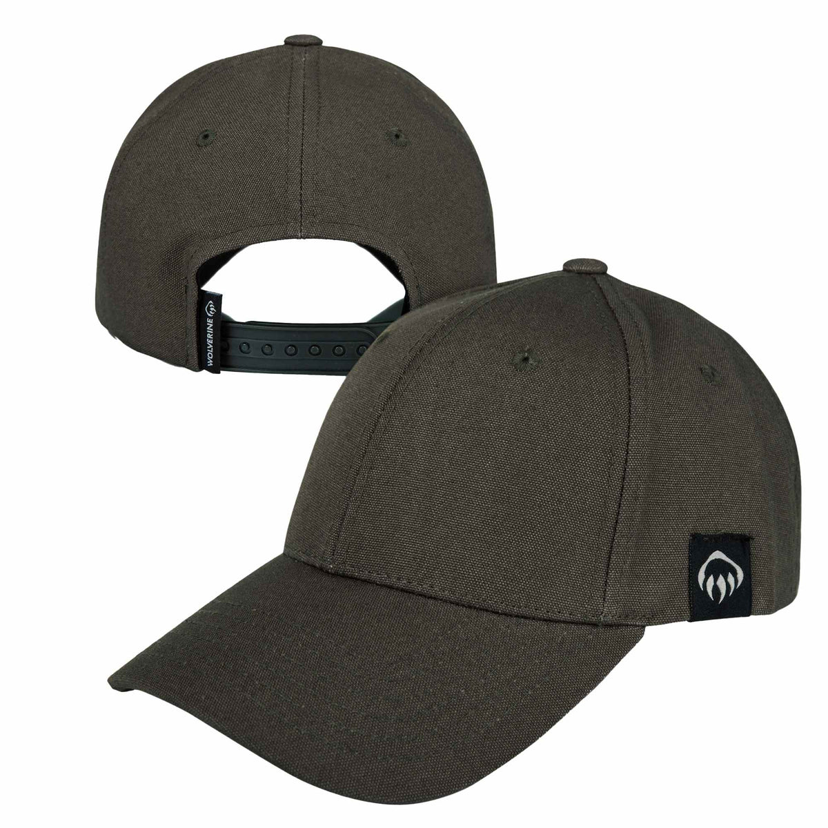 Wolverine Six Panel Cap, Grey Claw Label Embroidery - Black Olive - Right Angle
