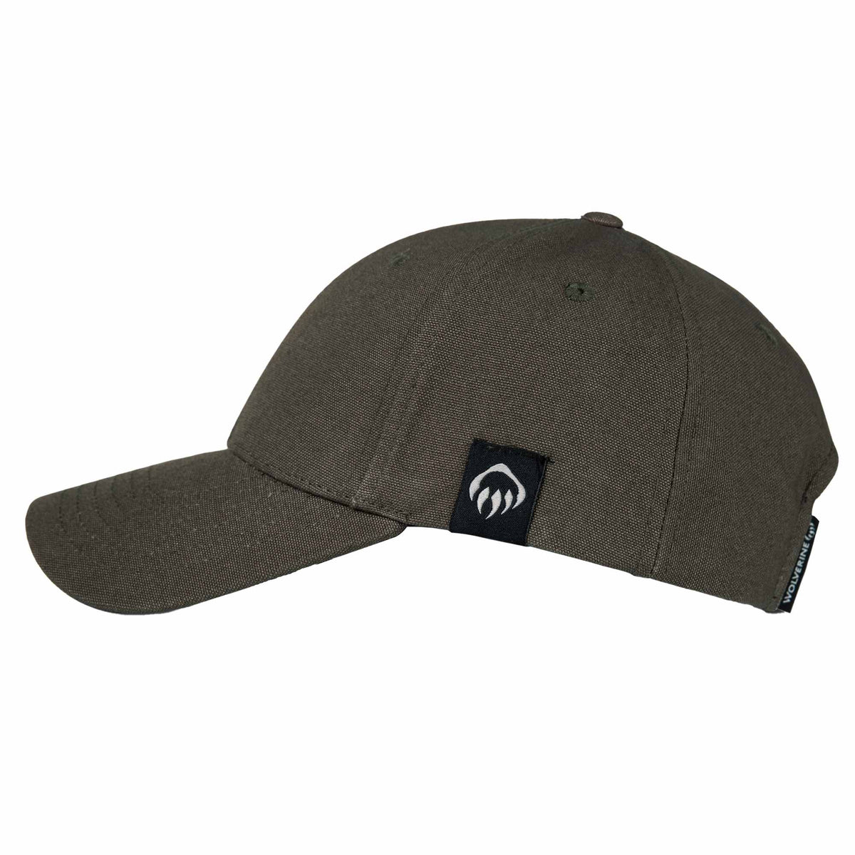 Wolverine Six Panel Cap, Grey Claw Label Transfer - Black Olive - Left Side