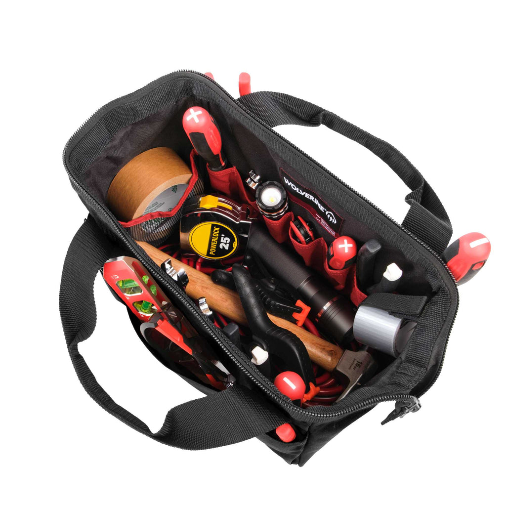 Wolverine Tool Bag with 14 Pockets, 13 Inch - Black - Top