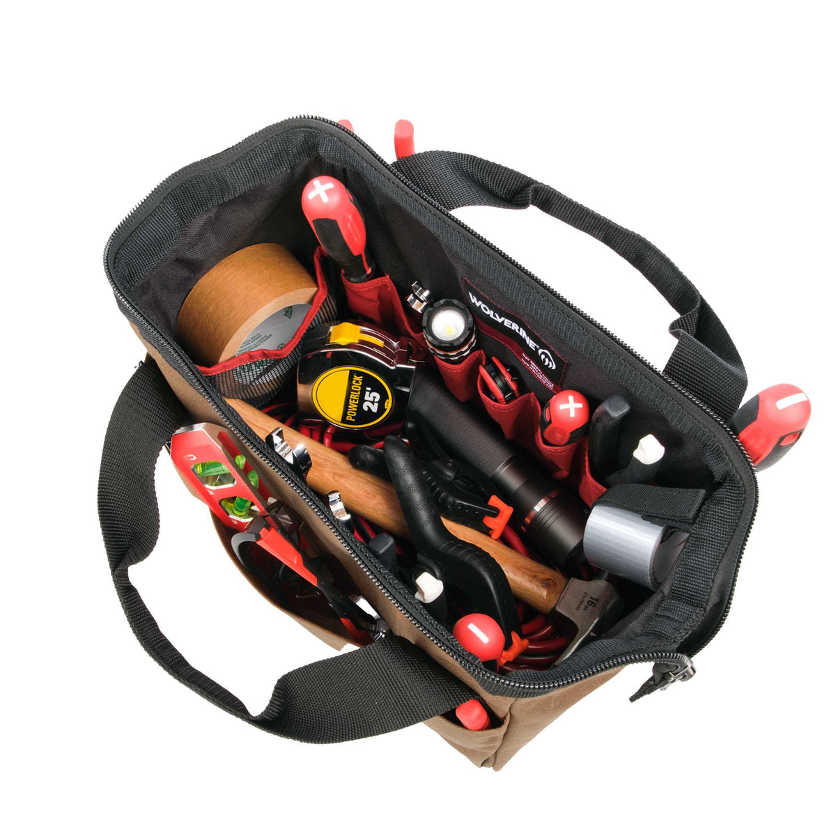 Wolverine Tool Bag with 14 Pockets, 13 Inch - Chestnut - Top