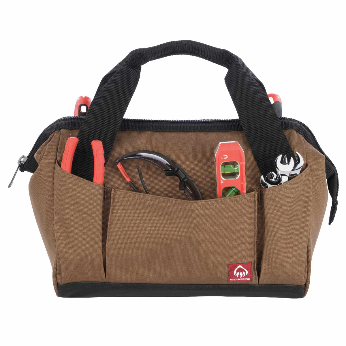 Wolverine Tool Bag with 14 Pockets, 13 Inch Transfer - Chestnut - Propped Front