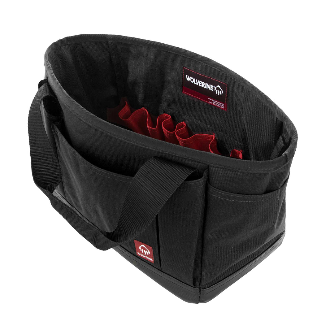 Wolverine Tool Tote with 17 Pockets, 13 Inch Transfer - Black - Left Angle