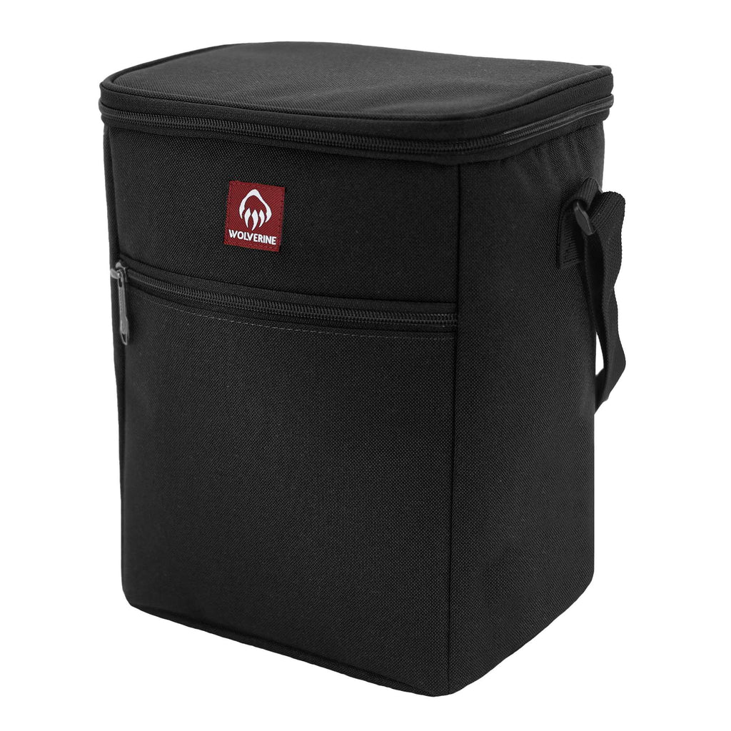 Wolverine Vertical Canvas Cooler for 12 Cans Embroidery - Black - Left Angle